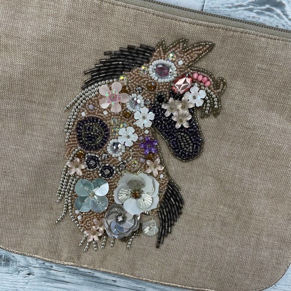 Unbranded Floral Beaded Unicorn Zip Up Cosmetic Bag - Picture 7 of 7